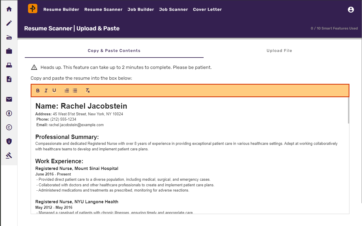 resume optimization location page screenshot